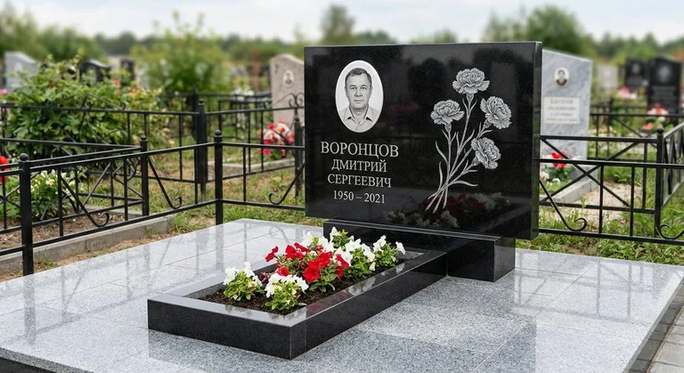 Памятник с гравировкой гвоздик — выполненная работа «Воронцов» во Владивостоке