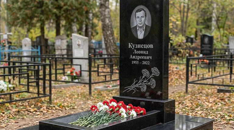 Памятник с гравировкой гвоздик — выполненная работа «Кузнецов» во Владивостоке