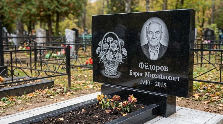 Памятник с гравировкой гвоздик — выполненная работа «Фёдоров» во Владивостоке