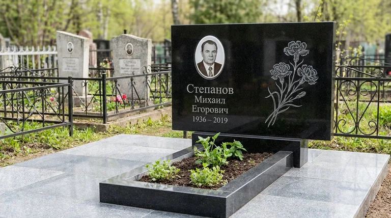 Памятник с гравировкой гвоздик — выполненная работа «Степанов» во Владивостоке