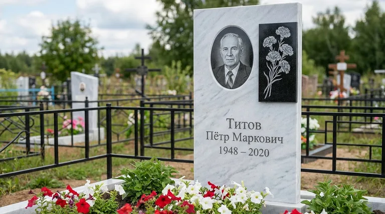 Памятник с гравировкой гвоздик — выполненная работа «Титов» во Владивостоке