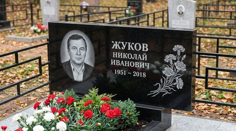 Памятник с гравировкой гвоздик — выполненная работа «Жуков» во Владивостоке