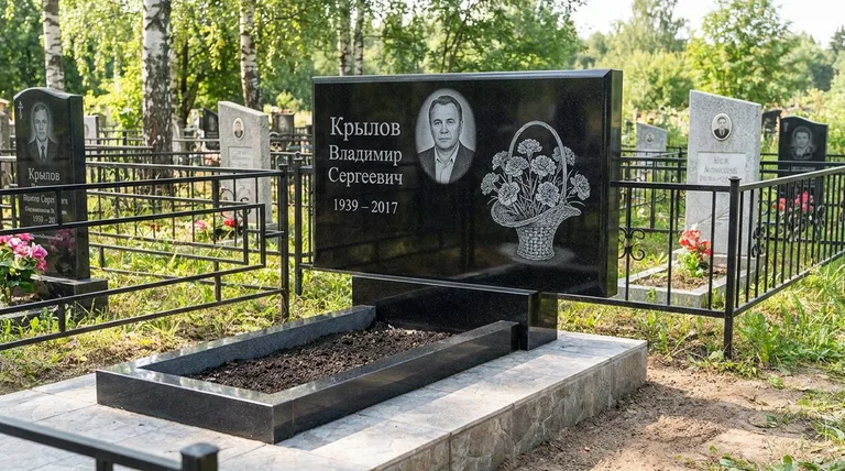 Памятник с гравировкой гвоздик — выполненная работа «Крылов» во Владивостоке