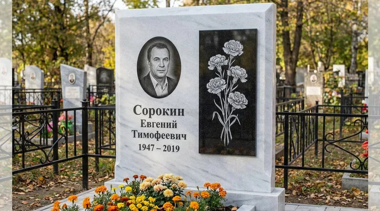 Памятник с гравировкой гвоздик — выполненная работа «Сорокин» во Владивостоке