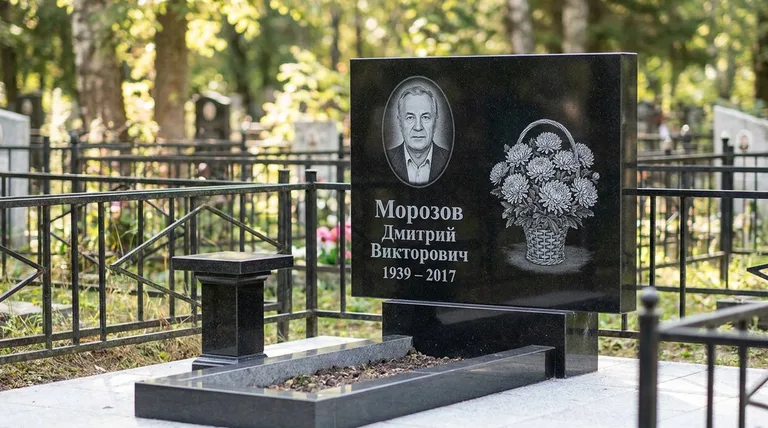 Памятник с гравировкой хризантем — выполненная работа «Морозов» во Владивостоке