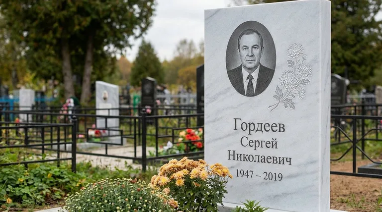 Памятник с гравировкой хризантем — выполненная работа «Гордеев» во Владивостоке