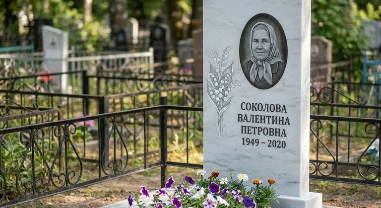 Памятник с гравировкой ландышей — выполненная работа «Соколова» во Владивостоке