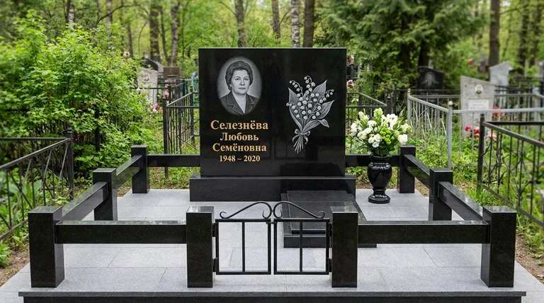 Памятник с гравировкой ландышей — выполненная работа «Селезнёва» во Владивостоке
