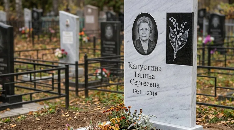 Памятник с гравировкой ландышей — выполненная работа «Капустина» во Владивостоке