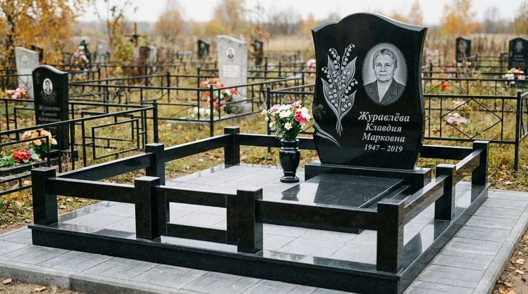 Памятник с гравировкой ландышей — выполненная работа «Журавлёва» во Владивостоке