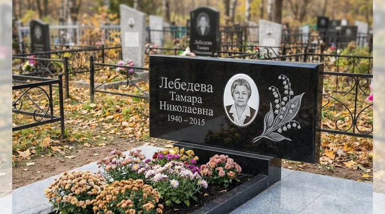 Памятник с гравировкой ландышей — выполненная работа «Лебедева» во Владивостоке