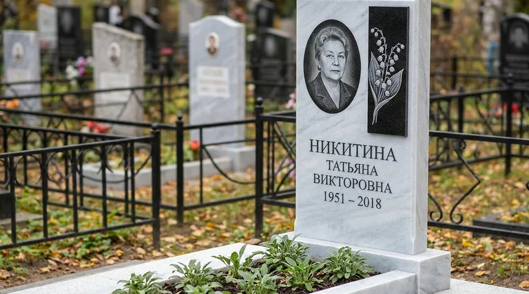Памятник с гравировкой ландышей — выполненная работа «Никитина» во Владивостоке