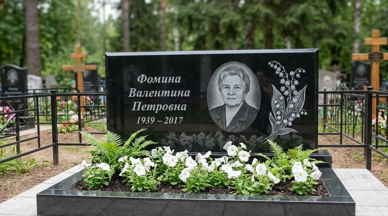 Памятник с гравировкой ландышей — выполненная работа «Фомина» во Владивостоке