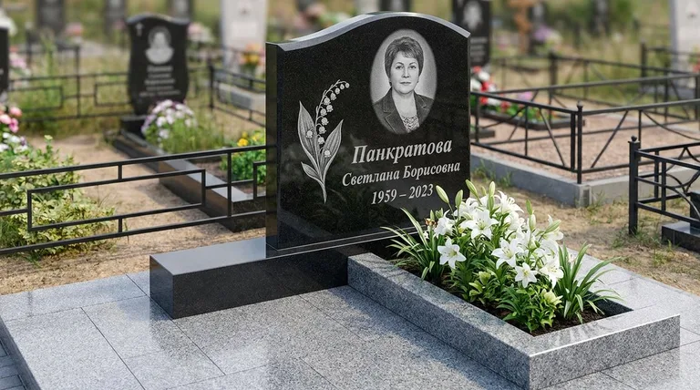 Памятник с гравировкой ландышей — выполненная работа «Панкратова» во Владивостоке