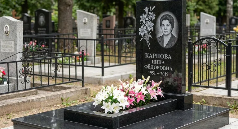 Памятник с гравировкой лилий — выполненная работа «Карпова» во Владивостоке