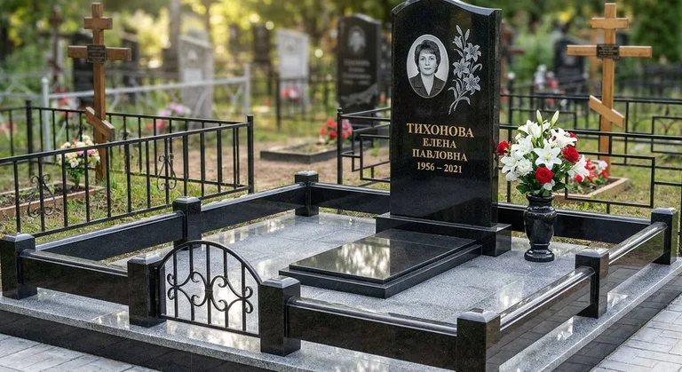 Памятник с гравировкой лилий — выполненная работа «Тихонова» во Владивостоке