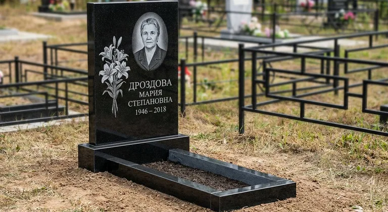 Памятник с гравировкой лилий — выполненная работа «Дроздова» во Владивостоке