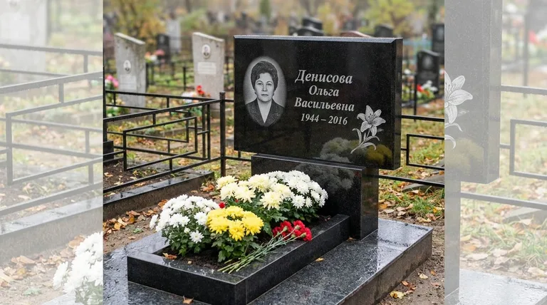 Памятник с гравировкой лилий — выполненная работа «Денисова» во Владивостоке