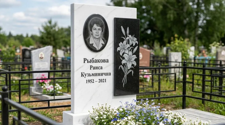 Памятник с гравировкой лилий — выполненная работа «Рыбакова» во Владивостоке