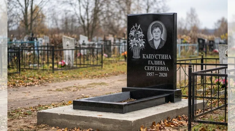 Памятник с гравировкой лилий — выполненная работа «Капустина» во Владивостоке