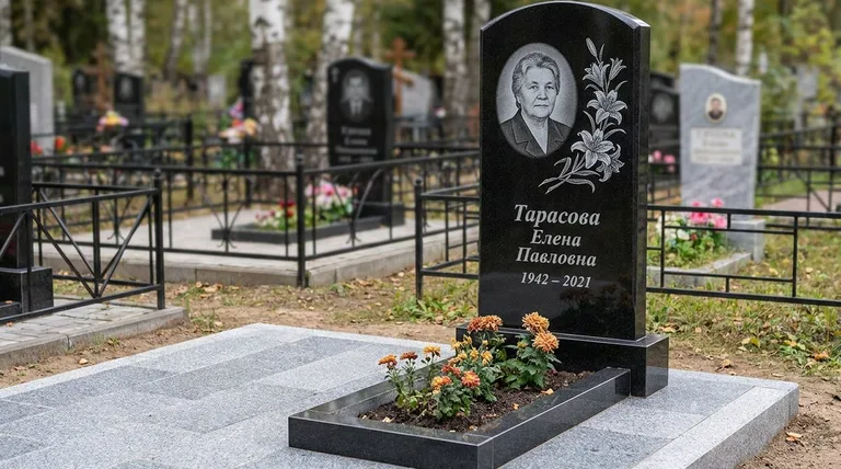 Памятник с гравировкой лилий — выполненная работа «Тарасова» во Владивостоке