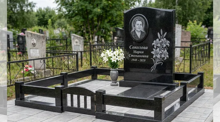 Памятник с гравировкой лилий — выполненная работа «Соколова» во Владивостоке
