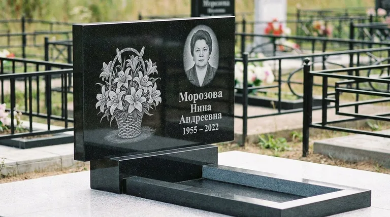 Памятник с гравировкой лилий — выполненная работа «Морозова» во Владивостоке