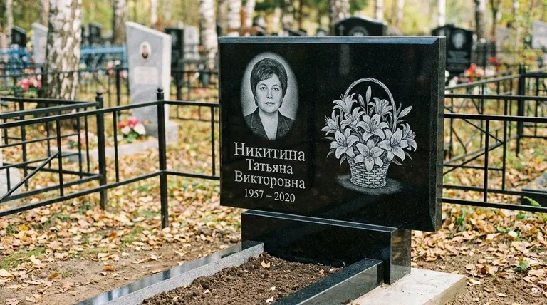 Памятник с гравировкой лилий — выполненная работа «Никитина» во Владивостоке
