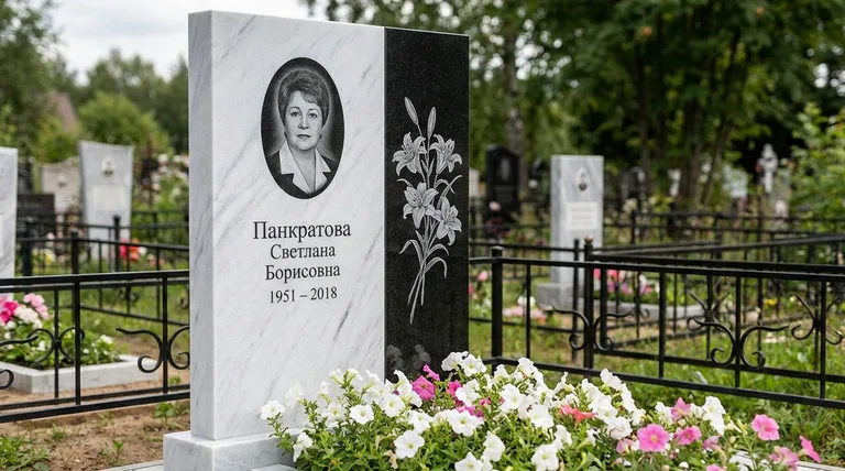 Памятник с гравировкой лилий — выполненная работа «Панкратова» во Владивостоке