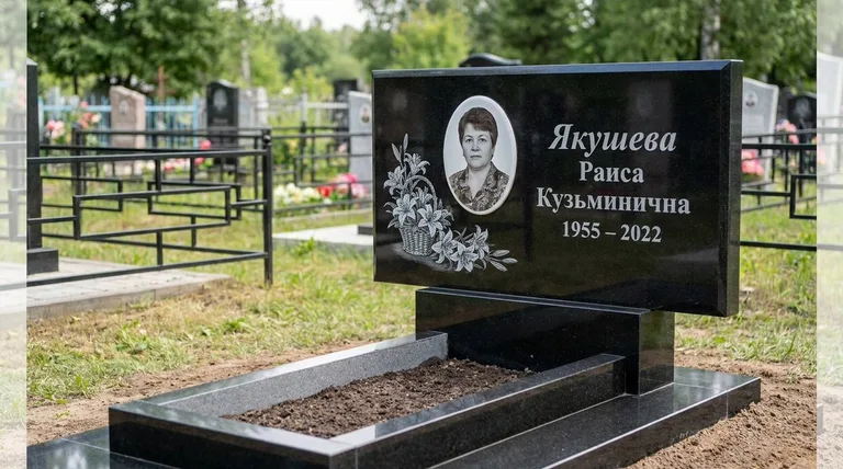 Памятник с гравировкой лилий — выполненная работа «Якушева» во Владивостоке