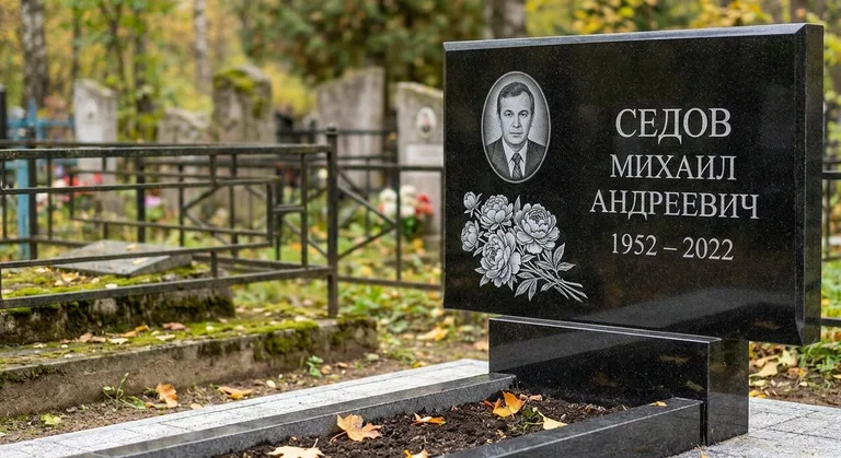 Памятник с гравировкой пионов — выполненная работа «Седов» во Владивостоке