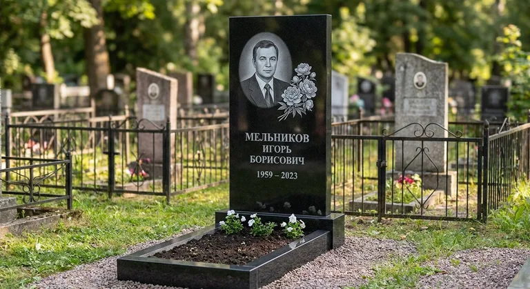 Памятник с гравировкой пионов — выполненная работа «Мельников» во Владивостоке