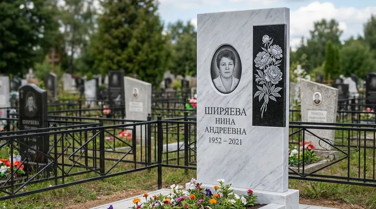 Памятник с гравировкой пионов — выполненная работа «Ширяева» во Владивостоке