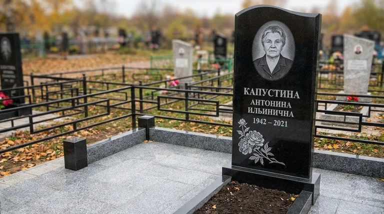 Памятник с гравировкой пионов — выполненная работа «Капустина» во Владивостоке