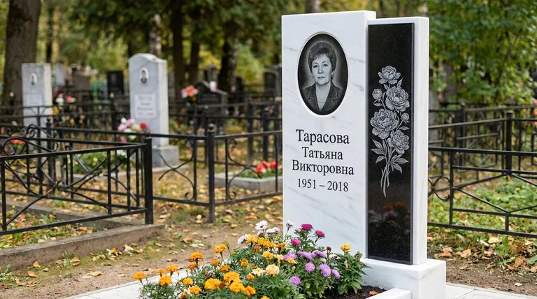 Памятник с гравировкой пионов — выполненная работа «Тарасова» во Владивостоке