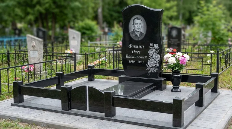 Памятник с гравировкой пионов — выполненная работа «Фомин» во Владивостоке