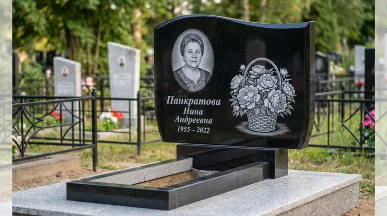 Памятник с гравировкой пионов — выполненная работа «Панкратова» во Владивостоке