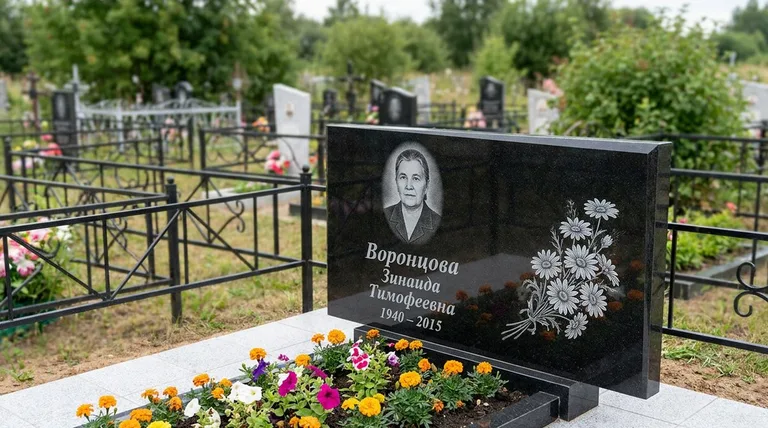 Памятник с гравировкой ромашек — выполненная работа «Воронцова» во Владивостоке