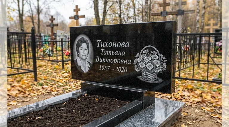 Памятник с гравировкой ромашек — выполненная работа «Тихонова» во Владивостоке