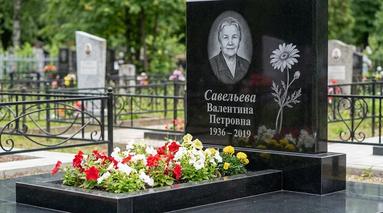 Памятник с гравировкой ромашек — выполненная работа «Савельева» во Владивостоке