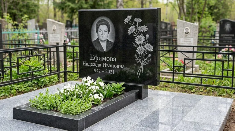 Памятник с гравировкой ромашек — выполненная работа «Ефимова» во Владивостоке