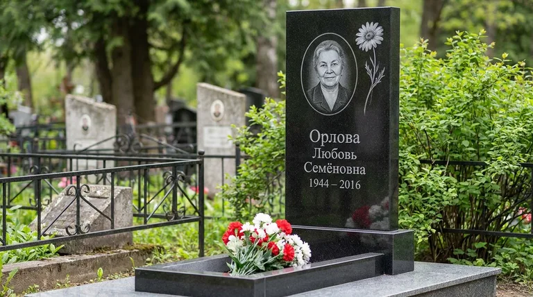 Памятник с гравировкой ромашек — выполненная работа «Орлова» во Владивостоке
