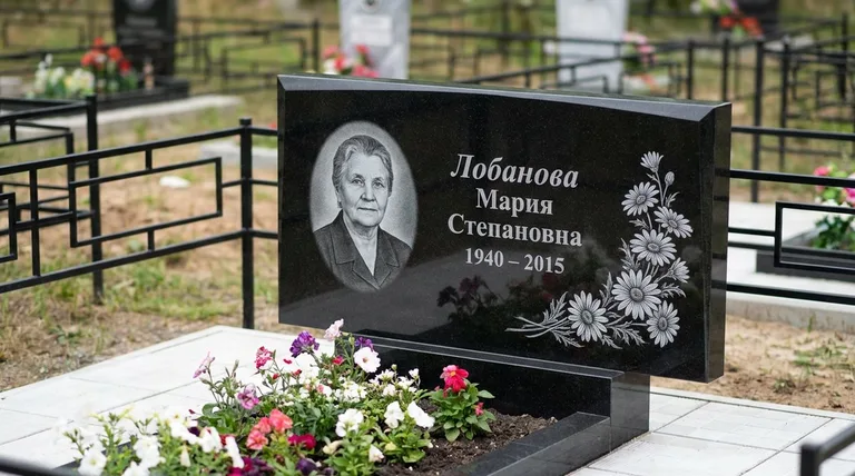 Памятник с гравировкой ромашек — выполненная работа «Лобанова» во Владивостоке