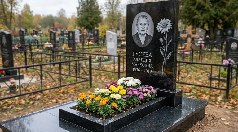 Памятник с гравировкой ромашек — выполненная работа «Гусева» во Владивостоке