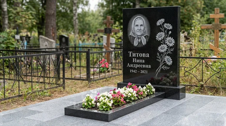 Памятник с гравировкой ромашек — выполненная работа «Титова» во Владивостоке