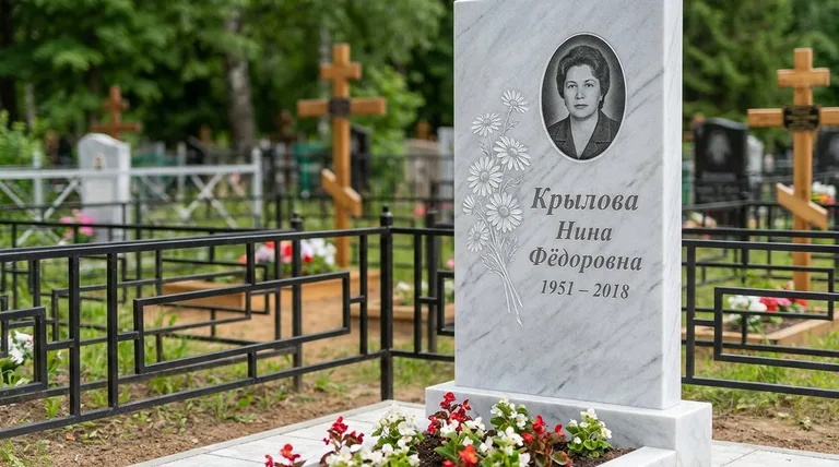 Памятник с гравировкой ромашек — выполненная работа «Крылова» во Владивостоке