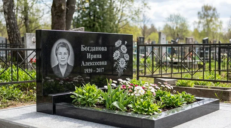 Памятник с гравировкой ромашек — выполненная работа «Богданова» во Владивостоке