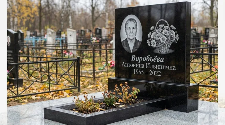 Памятник с гравировкой ромашек — выполненная работа «Воробьёва» во Владивостоке
