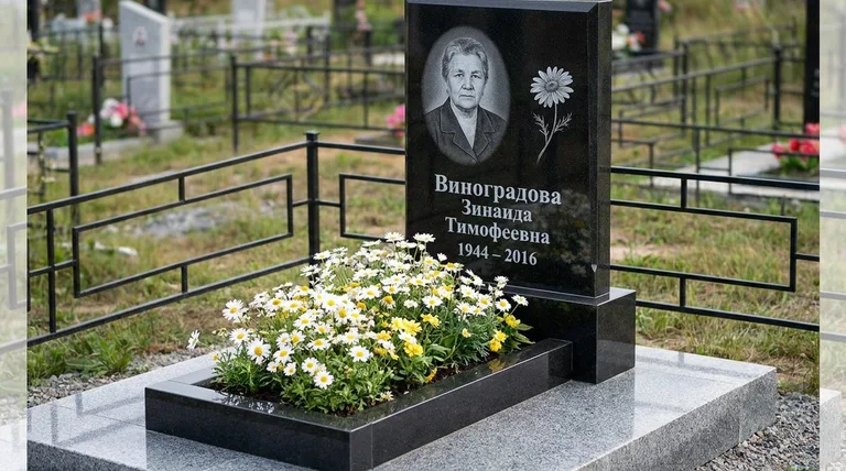 Памятник с гравировкой ромашек — выполненная работа «Виноградова» во Владивостоке