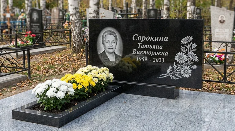 Памятник с гравировкой ромашек — выполненная работа «Сорокина» во Владивостоке